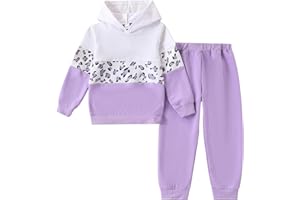 Yoxindax Toddler Kid Girls Clothes Colorblock Hoodie Leopard Print Sweatsuits Top 2PC Fall Outfit Set
