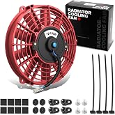 DNA Motoring 7 Inch High Performace Electric Cooling Slim Radiator Fan with Mount Kit, Red, RAF-7-RD+FMK