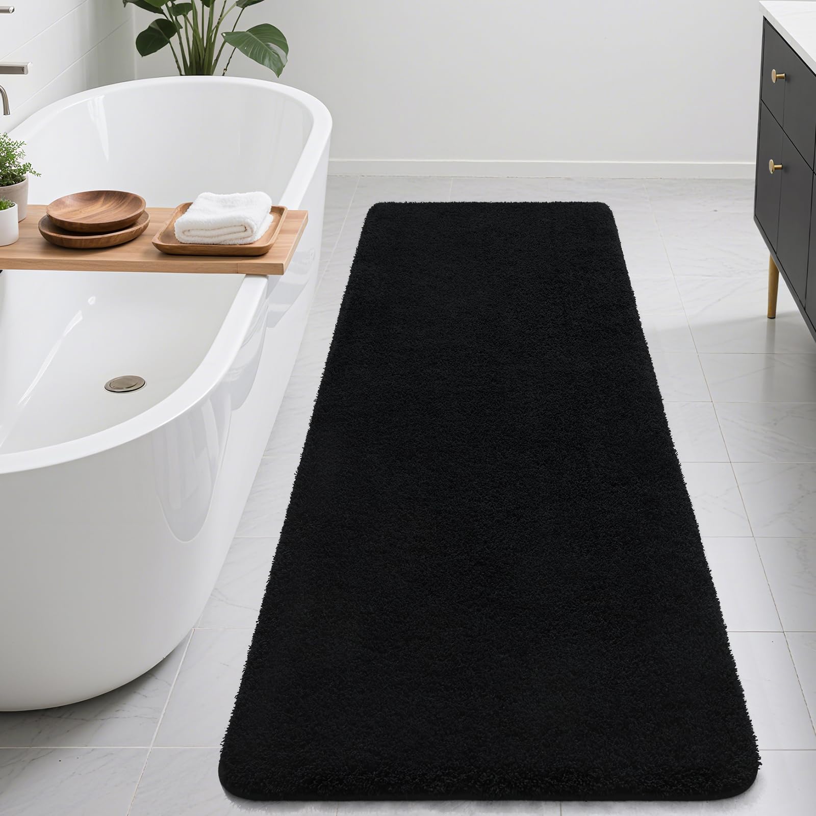Photo 1 of B BENRON Bathroom Runner Rugs 60x24, Extra Soft and Absorbent Bath Mats, Non-Slip Shaggy Long Bath Rug for Bathroom Floor, Tub and Shower, Machine Washable, Quick Dry, Black