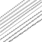 SEVENHEAD Silver Plated Chain Set 24" Inches 8 Shape Styles Mixed Chain Necklace Whaline 925 Water Ripple Plated Necklace for Fashion Jewelry Making Craft