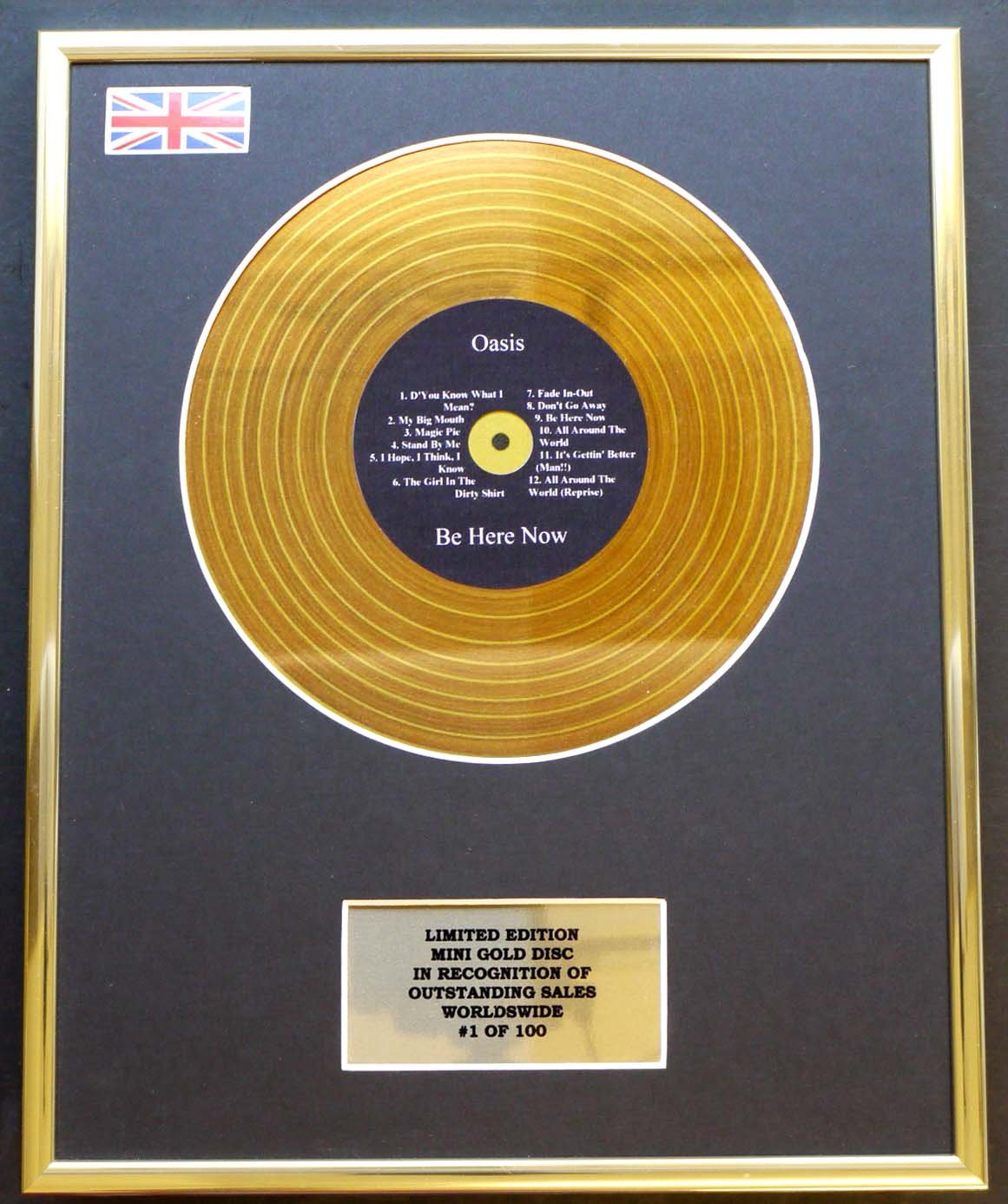 Limited Edition mini gold disc Display OASIS/MINI GOLD DISC DISPLAY/LIMITED EDITION/COA/BE HERE NOW