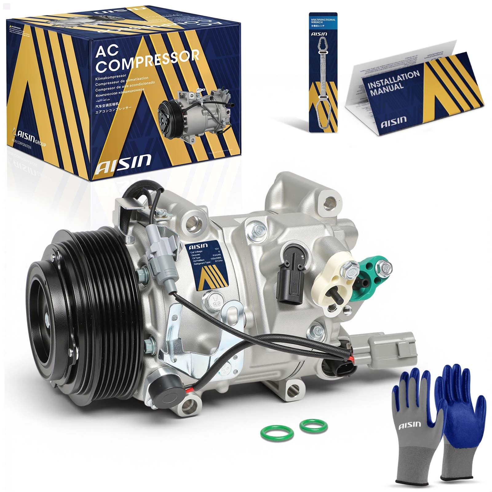 Photo 1 of AISIN AFTERMARKET ACCT-00574 Air Conditioner AC Compressor - Compatible with Toyota Camry 2012-2017, Highlander 2011-2013, Sienna 2011-2016, Lexus ES350 2013-2018 - 3.5L