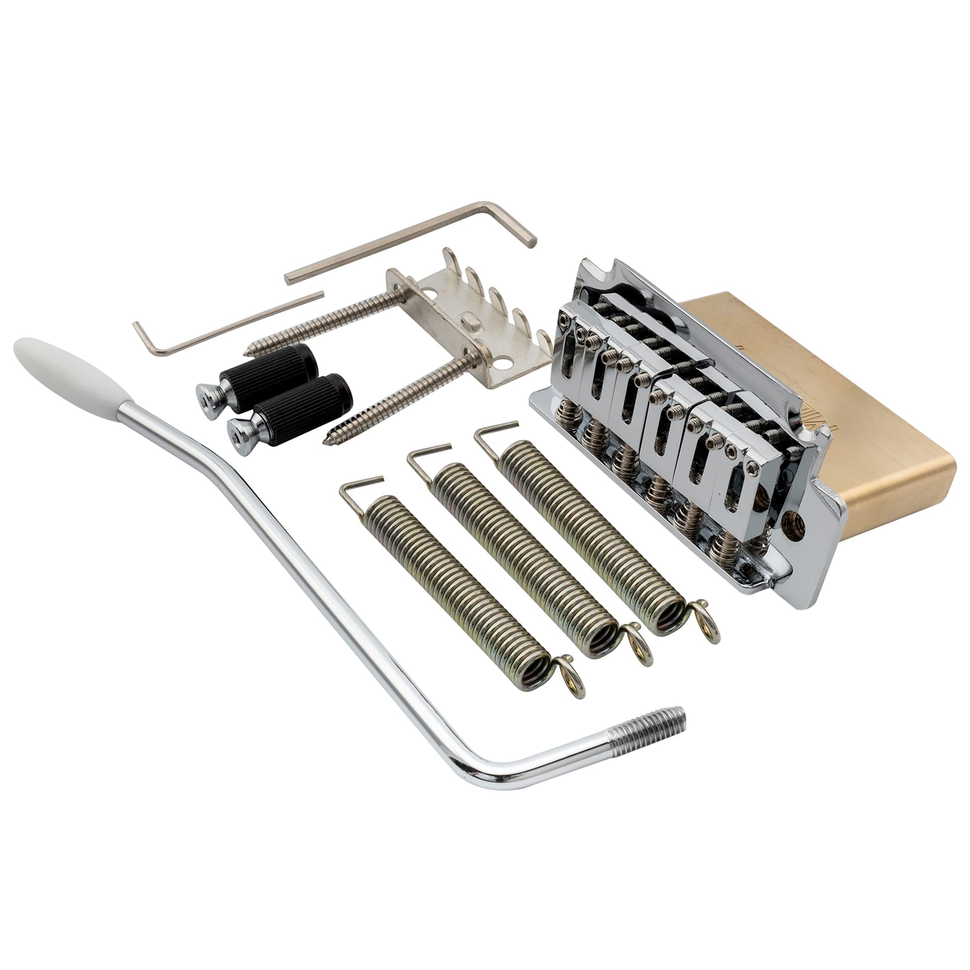 Musiclily Pro 52.5mm Modern 2-Point Tremolo Bridge 40mm Solid Brass Block for Squier Strat Style Electric Guitar, Chrome