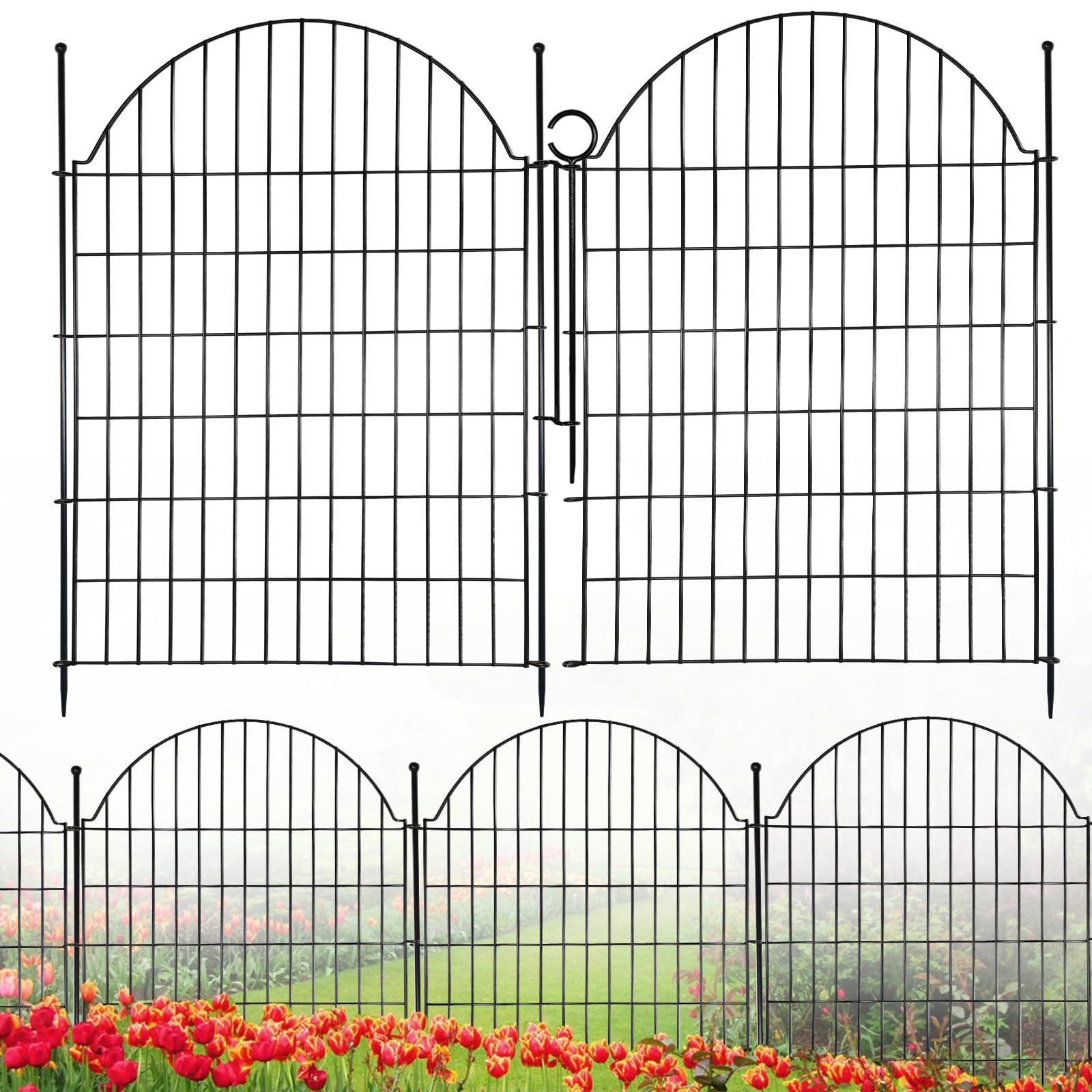 Blingluck Decorative Metal Garden Fence with Gate Lock 10 Panels, 40in