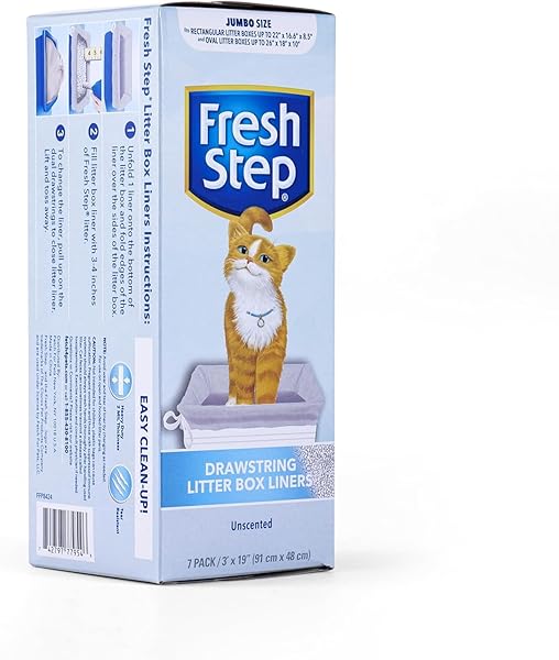 FRESH STEP DRAWSTRING LARGE LITTER BOX LINERS | HEAVY DUTY LINERS FOR CAT LITTER BOX | SCENTED & UNSCENTED AVAILABLE | QUICK & EASY CLEANUP, UNSCENTED, JUMBO – 3 PACK