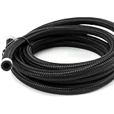 QWORK 6AN Braided Fuel Line Hose, Push-on Fuel Line, Pressure Injection Hose, 10FT -6AN Black Fuel Oil Hose Fuel Line for 3/8" Tube Size, Used For Gas, Diesel, Biodiesel Fuel, Engine Oil, Hydraulic