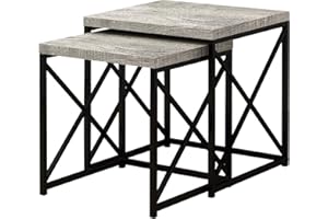 Monarch Specialties I TABLE-2PCS Set/Grey Reclaimed Wood/Black NESTING TABLE, Gray