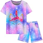 Nidoul Girls Pajamas Tie Dye Mermaid Unicorn Summer Pjs Short Sleeve 2 Piece Sleepwear Toddler Girls Kids Nightwear 3T-10