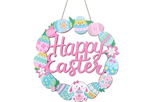 Nfvjfxz Wooden Easter Decoration Door Wreath Sign Happy Spring Bunny Eggs Wreath Welcome Sign Hanging Ornament for Front Door