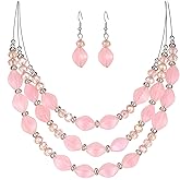 3 Layered Chunky Statement Necklace for Women Beaded Strand Necklaces with Earring Fashion Costumes Collar Necklace Jewelry Sets Gifts for Women