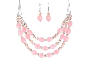 ERRALLY 3 Layered Chunky Statement Necklace for Women Beaded Strand Necklaces with Earring Fashion Costumes Collar Necklace Jewelry Sets Gifts for Women