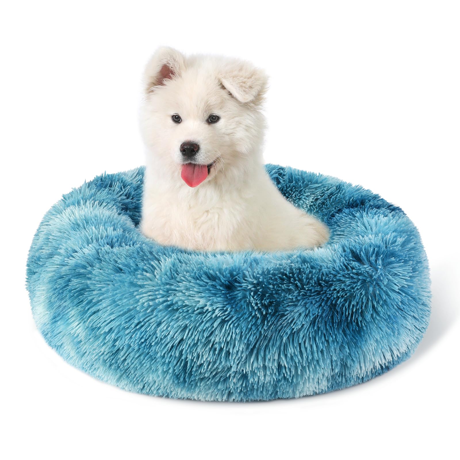 Belababy Dog Bed Small Medium with Removable Cover, Washable Dog Cat Donut Bed, Calming Pet Puppy Bed and Fluffy Plush Cuddler with Anti-Slip Bottom, Gradient Blue, 40cm — image 1