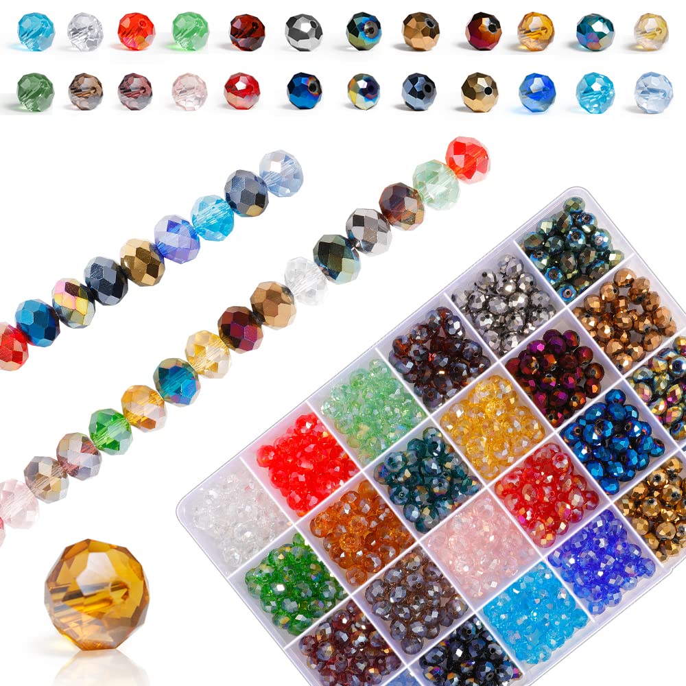 Faceted Rondelle Beads, Crystal Glass Beads AB Color Plated Bicone Faceted Glass Beads for Bracelet Necklace Jewelry Making Set DIY Craft Projects (24 Mixed Colors) (8MM-720PCS)
