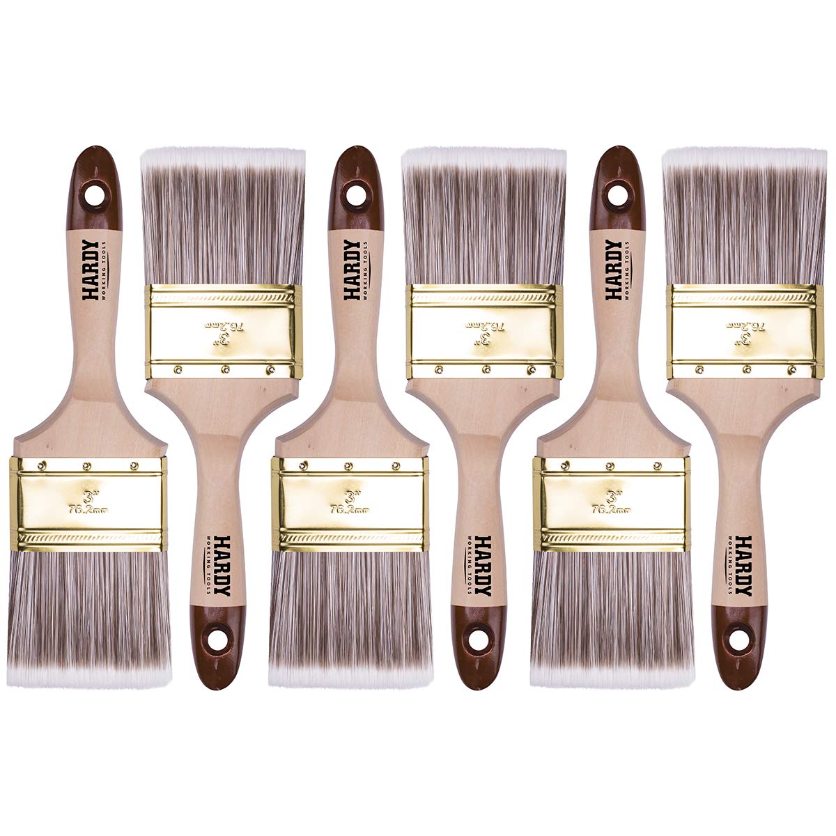 HARDY WORKING TOOLS Flat Brush Set 6 Pieces - 75mm Width Paint Brush Set with Wooden Handle, Paint Brush Series *45*, 6pcs, Brush Set A0205-450630