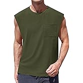 ZIWOCH Mens Sleeveless Tank Tops Workout Cut Off Shirts Muscle Gym T Shirts with Pocket