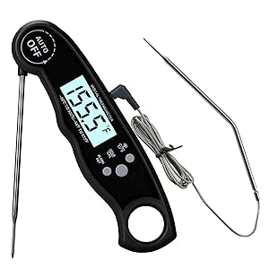 Food Thermometer, Digital Food Thermometer Instant Read, Meat Thermometer for Cooking, Grilling, Smoking, Baking, Turkey, Milk, Dual Probe Thermometer 2 in 1 Function(Black)