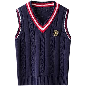 AIMAOMI Boys Knit Cotton V Neck Sweater Vest Sleeveles Toddler Vest Collar Ribbed Sweater Girls School Uniform Clothes