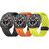 ANCOOL Compatible with Samsung Galaxy Watch Ultra Band 47mm, Silicone Magnetic Breathable Band for Samsung Galaxy Watch Ultra Bands Men Women, Black+Orange+Fluorescent yellow
