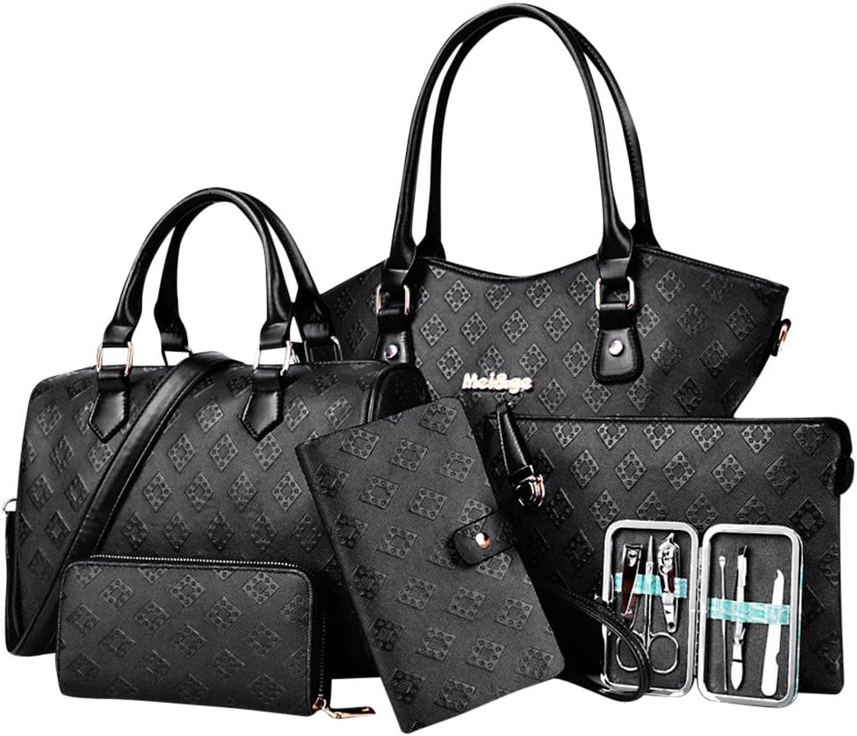 YipGrace Women Multi purpose Classic Design 6 Piece Tote Bag Pu Leather Handbag Purse Bags Shoulder Bag