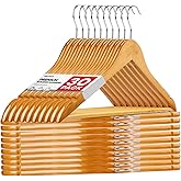 Wooden Hangers 30 Pack, Heavy Duty Wood Hangers for Coats, Suits, Jackets, Closet & Pants Durable Premium Wood Hangers with 360-Degree Rotatable Hook and Notches, Natural