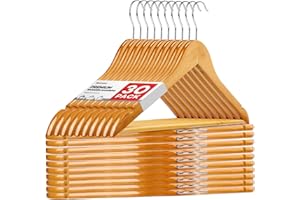 ZENOWICK Wooden Hangers 30 Pack, Heavy Duty Wood Hangers for Coats, Suits, Jackets, Closet & Pants Durable Premium Wood Hangers with 360-Degree Rotatable Hook and Notches, Natural