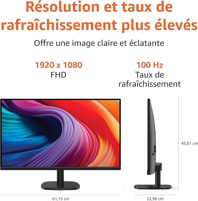 Écran 27", FHD 1080p, Max 100 Hz, Compatible VESA, Haut-parleurs intégrés, Noir