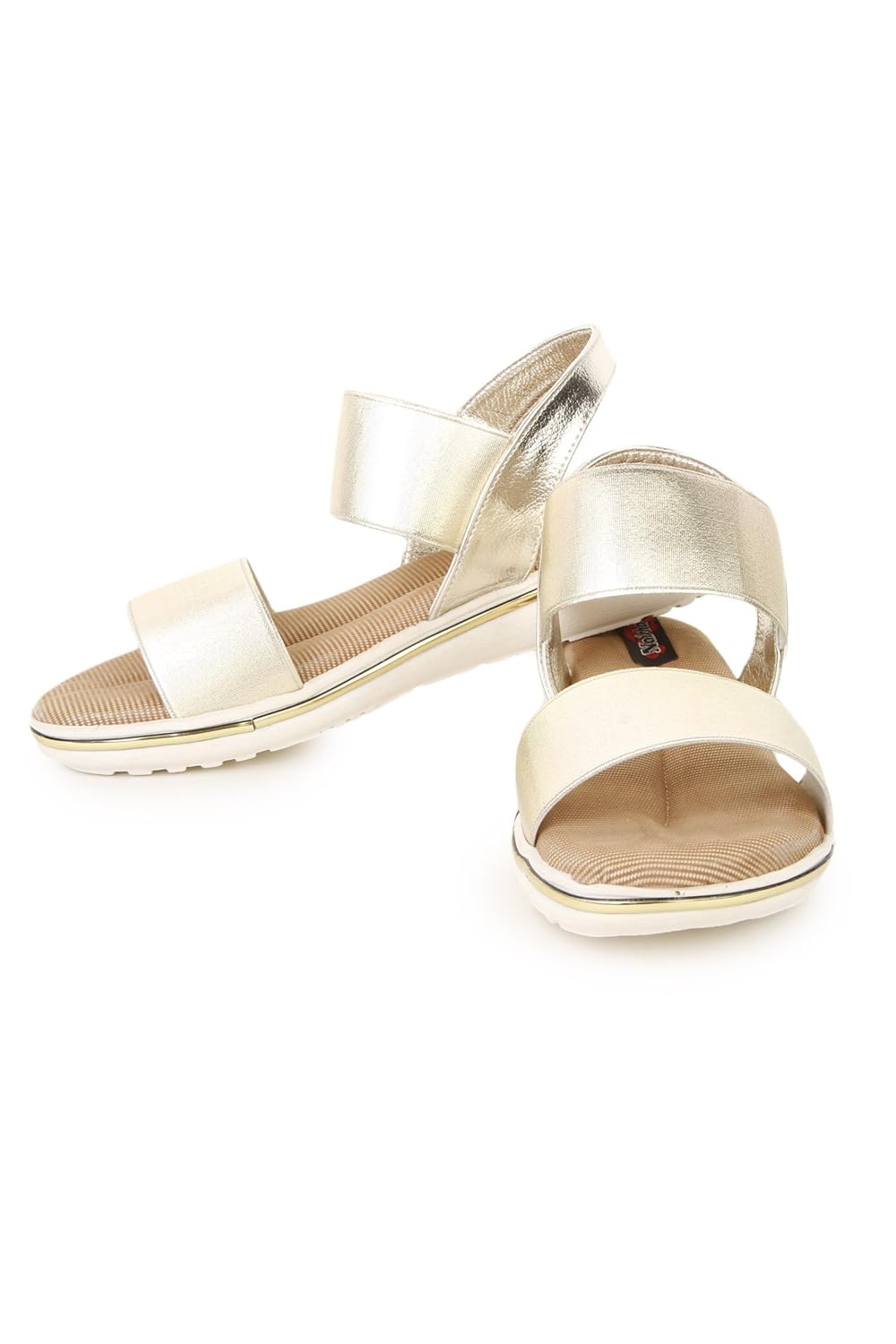 naisha women's synthetic leather sandal, fashionable stylish & light-weight (gold)