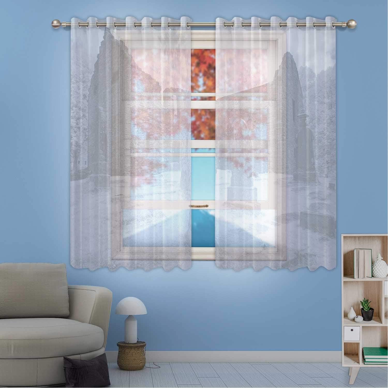 Cortinas Transparentes para Ventana, diseño gótico, Cementerio gótico