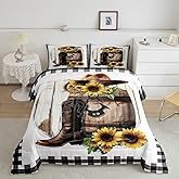 Feelyou Kids Wild Cowboy Bedding Set Queen Size, Western Comforter Set Boys Girls Rodeo Cowboy Style Comforter Sunflower Teens Duvet Set Bedroom Decor with 2 Pillow Case
