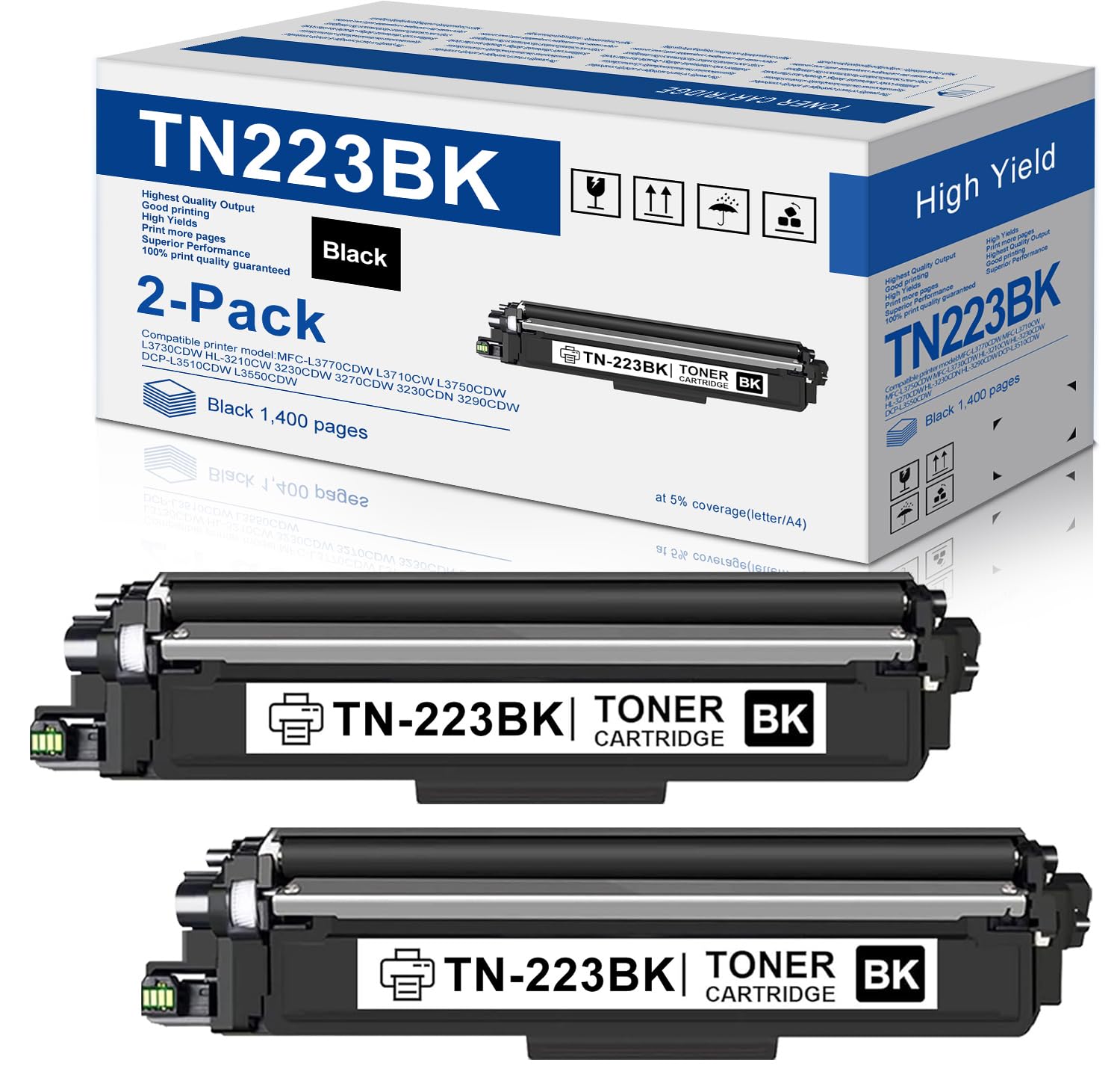 Photo 1 of TN223 TN223BK Toner Cartridge 2 Pack Replacement for Brother TN223 Black Toner for MFC-L3770CDW MFC-L3710CW MFC-L3750CDW HL-3210CW HL-3230CDW Printer, TN-223BK