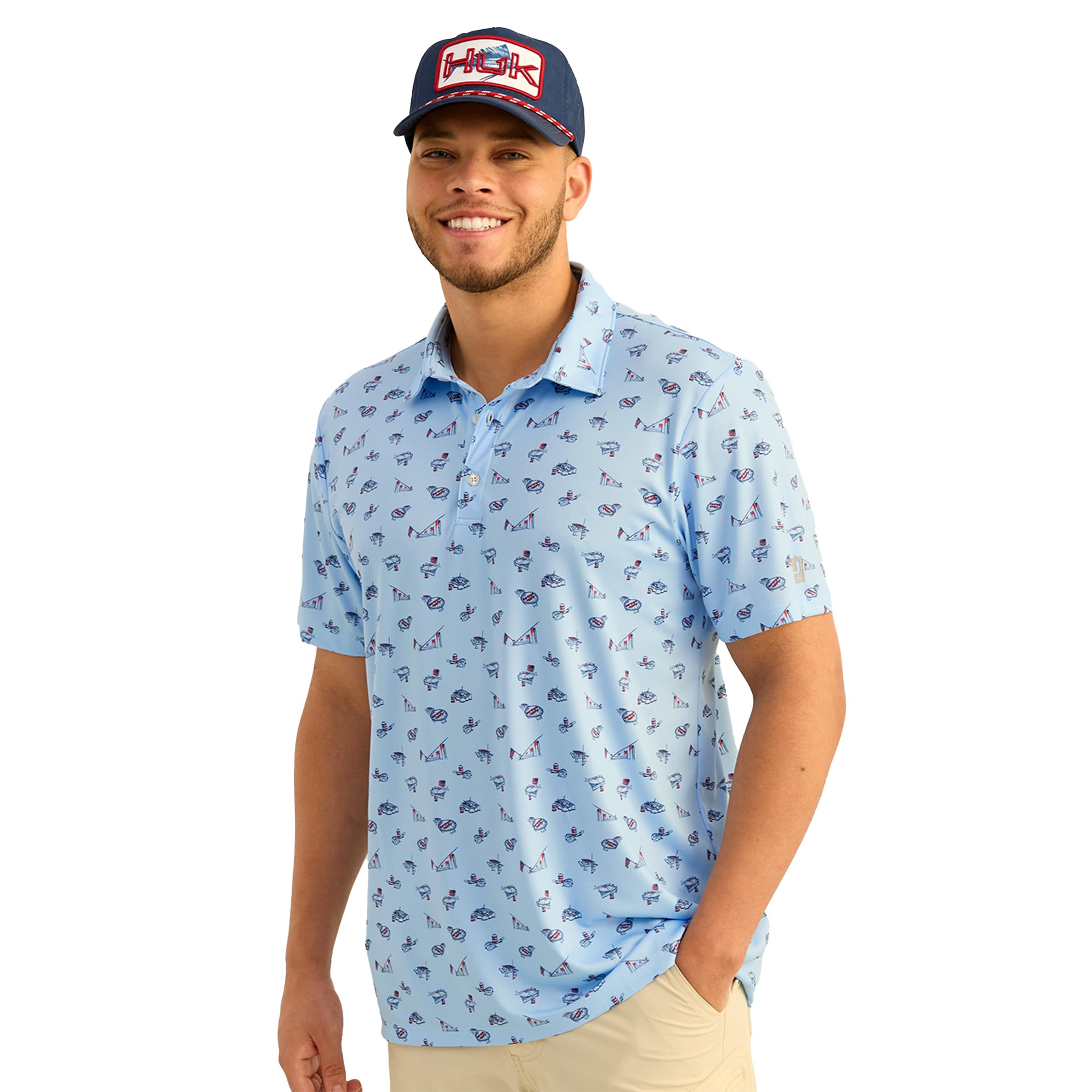 HUK Men’s Standard Pursuit Pattern, Performance Short Sleeve Polo Shirt, Naval Academy 3.0