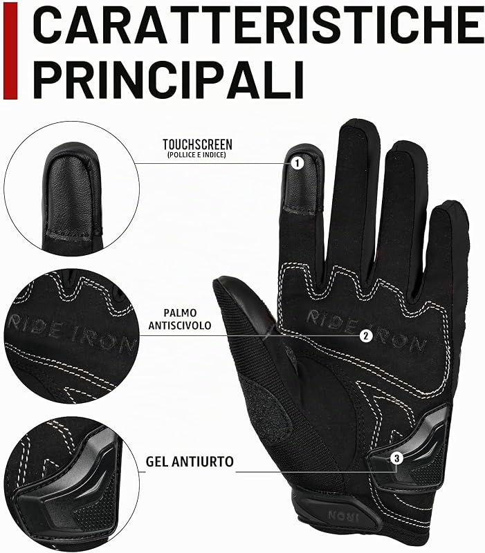 Guanti Moto Uomo Estivi Guscio Rigido in Fibra Carbonio Traspiranti Touch Screen Morbidi per Motociclismo Alpinismo Escursionismo Nero L