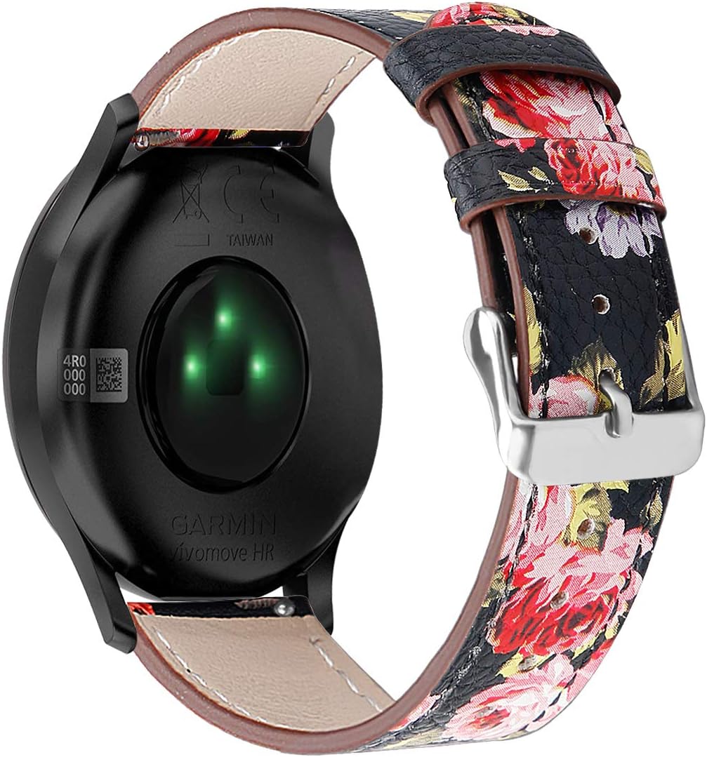 TenCloud Replacement Bands Compatible with Garmin Vivoactive 3/Vivoactive 3 Music Strap Quick Release 20mm Leather Printing Wristband Strap Bracelet (Pink flower) - Image 3