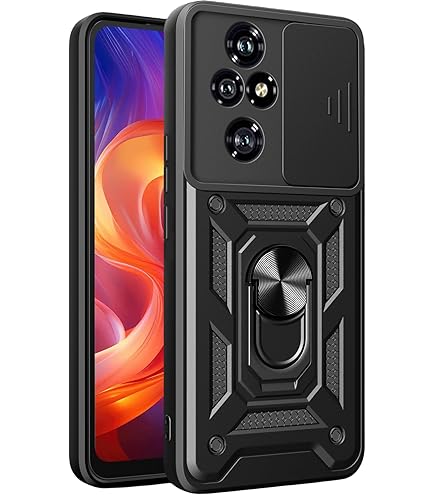 KUSINHOKA Case For Honor 200 Smart/HONOR X7C 4G 2 Pack Screen With Slide Camera Protection Cover,Magnetic Metal Ring Kickstand Shockproof Military Grade Heavy Duty Tough Cover,Black
