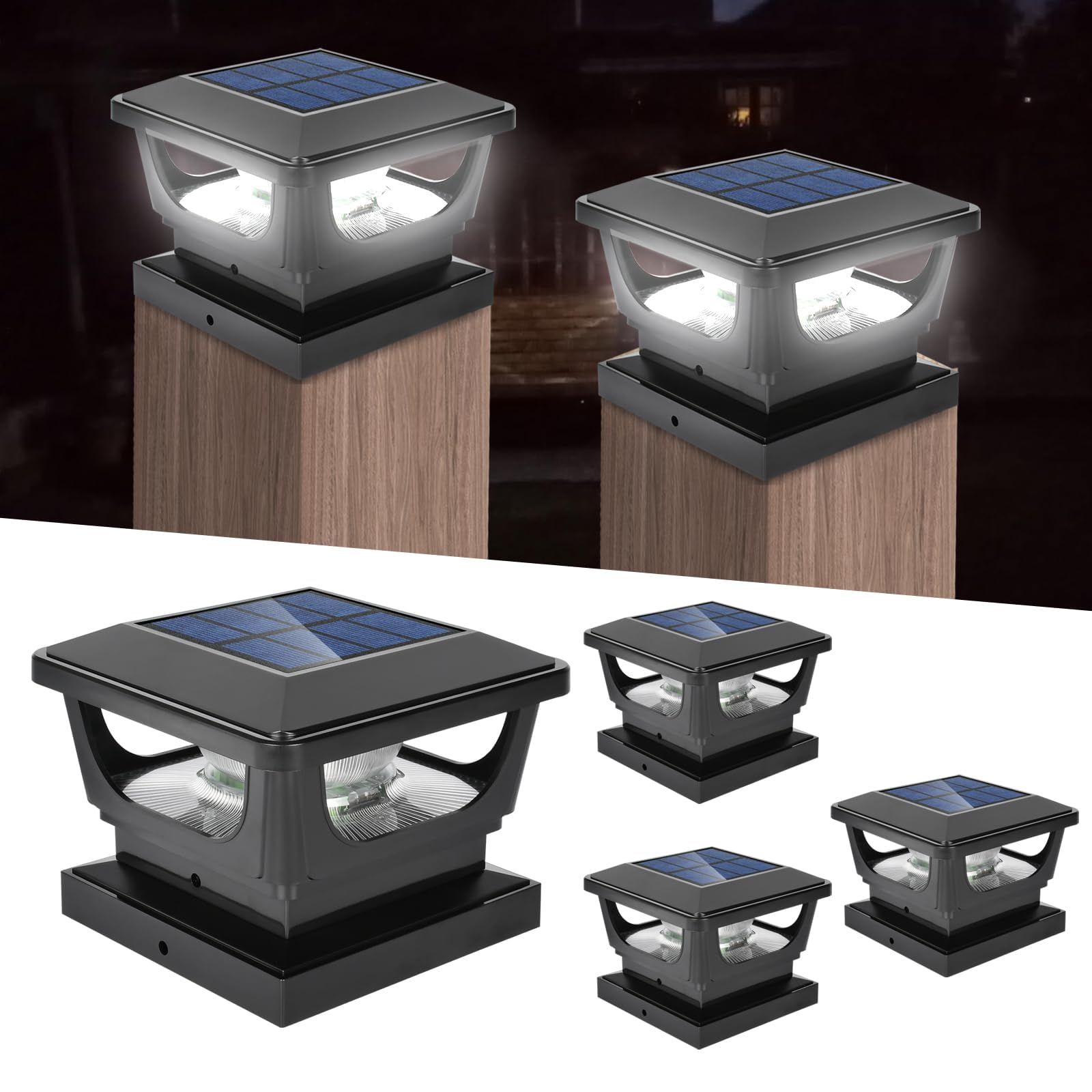 GEYUEYA Home Solar Post Lights,Fence Post Lights IP65 Waterproof Fence Lights Outdoor Garden,Cap for 3x3 3.5×3.5 4x4 inch Patio Fence Post Deck Wooden Posts-4 Pack