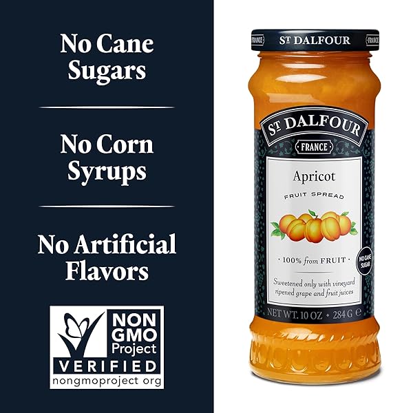 ST. DALFOUR APRICOT FRUIT SPREAD – 10OZ – 100% FROM FRUIT, NO ARTIFICIAL INGREDIENTS, NON-GMO, NO CANE SUGARS, ALL NATURAL, MADE IN FRANCE