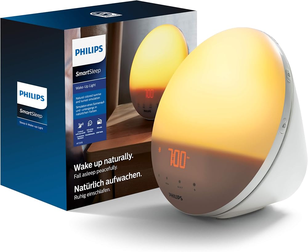 Philips Wake Up Light HF3519/01 White Sunrise Simulation 5 Sounds