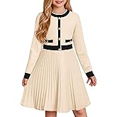 GRACE KARIN Girls Sweater Fall Dress Long Sleeve Knit A Line Contrast Casual Winter Dresses 6-14Y