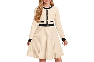 GRACE KARIN Girls Sweater Fall Dress Long Sleeve Knit A Line Contrast Casual Winter Dresses 6-14Y