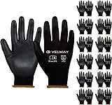 Velway 12 Pairs Safety Work Gloves PU Coated Firm Grip Size L/9 EN388 Black