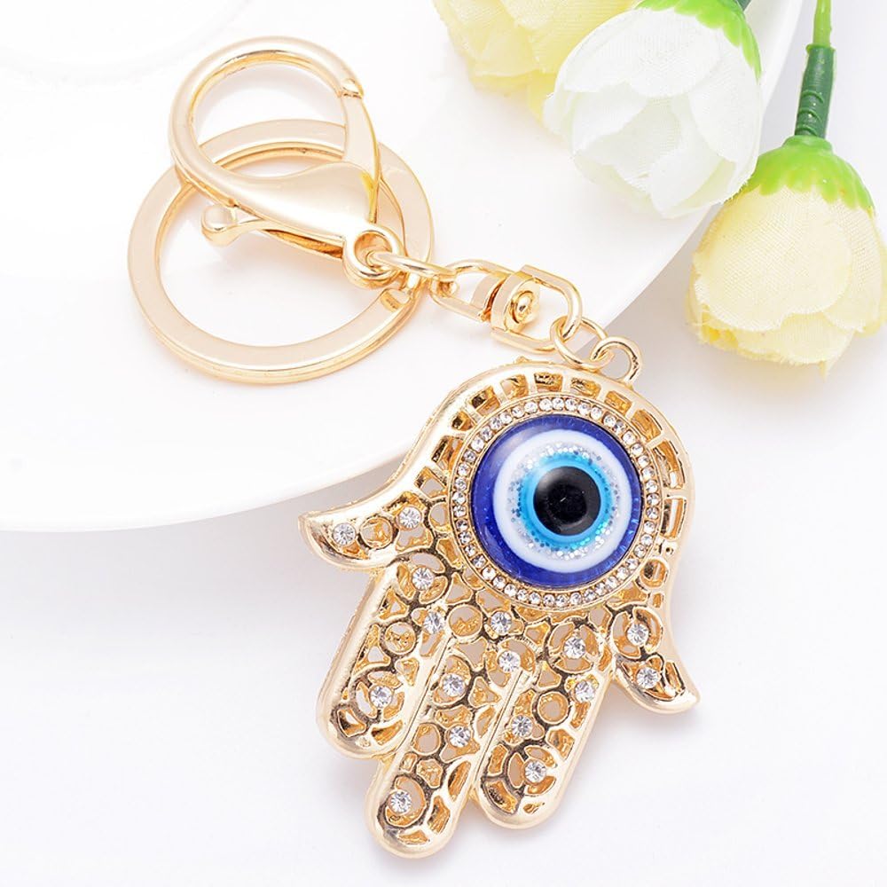LivelyBuy Hamsa Hand Amulet Golden Keychain Eye of Fatima Lovely Talisman Khamsa Symbol Pendant Evil Eye Keyring Brings Luck and Protect Spiritual Gift - Image 4