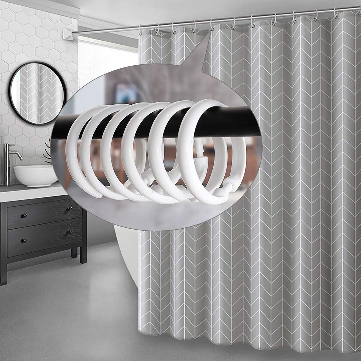 Top-spring 12 Packs Shower Curtain Rings Plastic Curtain O Rings Hook Hanger Bath Drape Loop Clip Glide Bathroom Shower Window Rod (White) - Image 5