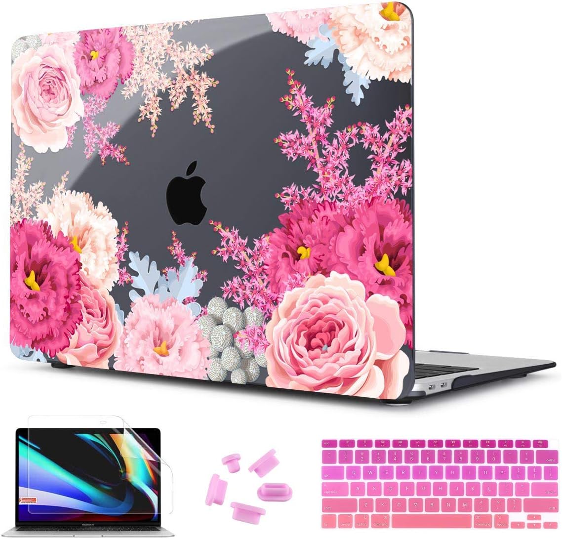 CISSOOK Floral Case Cover for MacBook Air 13 Inch 2020 2019 2018 Release A2337 M1 A1932 A2179, Plastic Hard Shell Case with Keyboard Cover for 2020 MacBook Air 13
