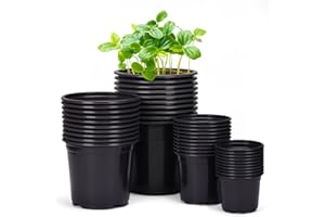Whonline 40pcs Plastic Nursery Pots Variety Pack, 3/4/5/6 Inch Black Round Seedling Pots with Drainage Holes, Plastic Starter Pots for Planting Seeds, Flower, Succulent, Indoor Plants