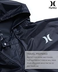 Hurley Adult Unisex Rain Poncho – Packable Hooded