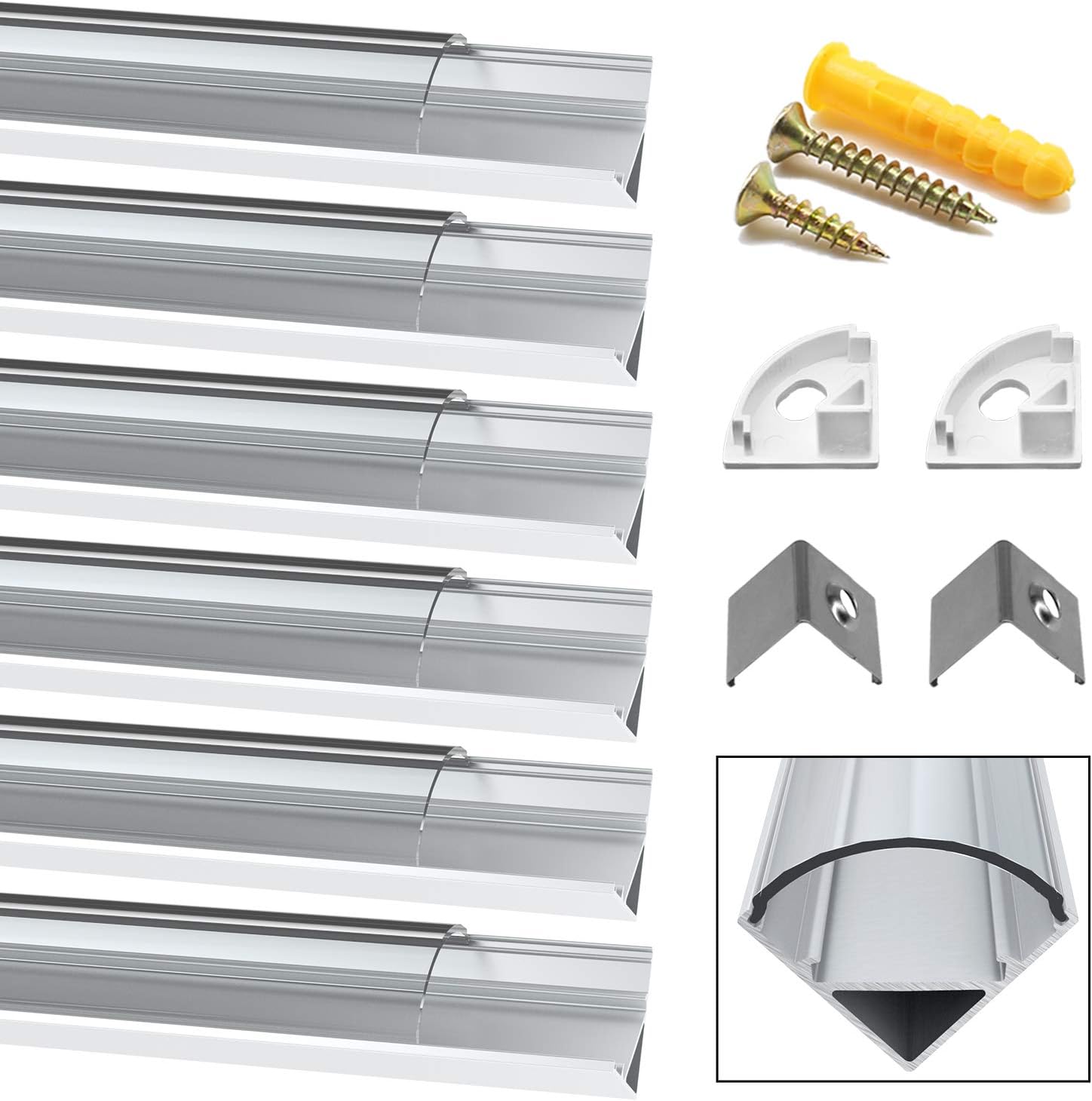 Chesbung 6 Pack 1Meter/3.3ft V-Shape Led Aluminum Channel, Aluminum Profile with Cover