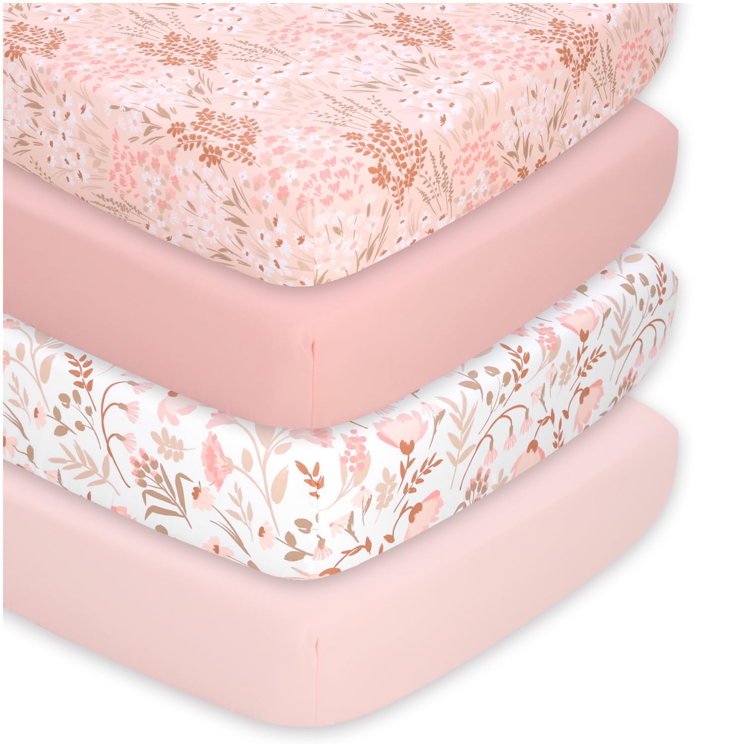 Photo 1 of The Peanutshell 4-Pack Fitted Crib Sheet Set - Super Soft & Breathable Baby Girl Crib Sheets, Nursery Decor, Fit for Standard Mattress Cover- Whimsical Floral
