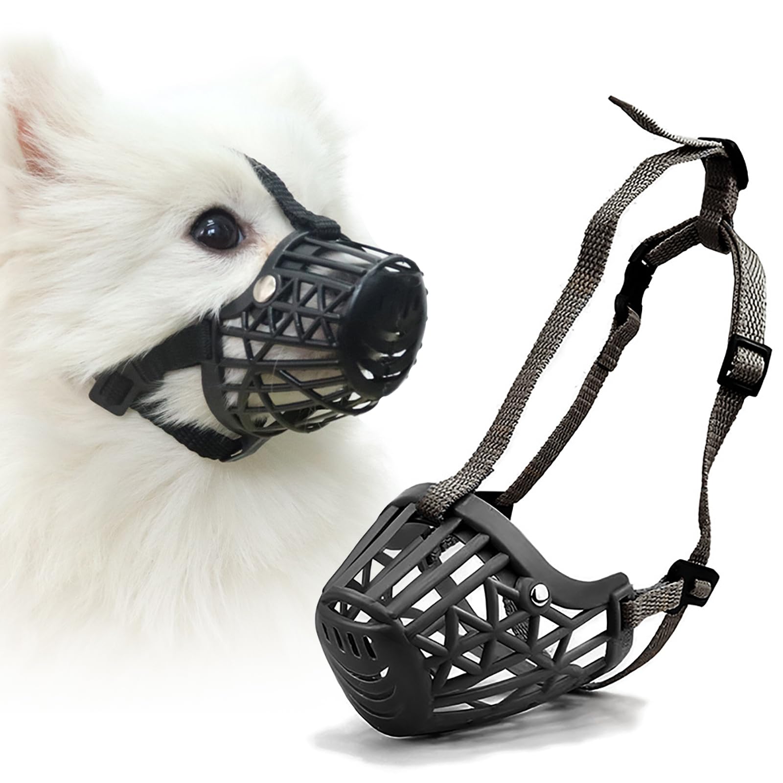 PETCUTE Plastic Dog Muzzle,Anti Barking Adjustable Dogs Training Mouth Cover Mesh Cage,Breathable Comfortable Soft Basket Muzzles for Dogs to Prevent Biting,for Small, Medium and Large Dogs