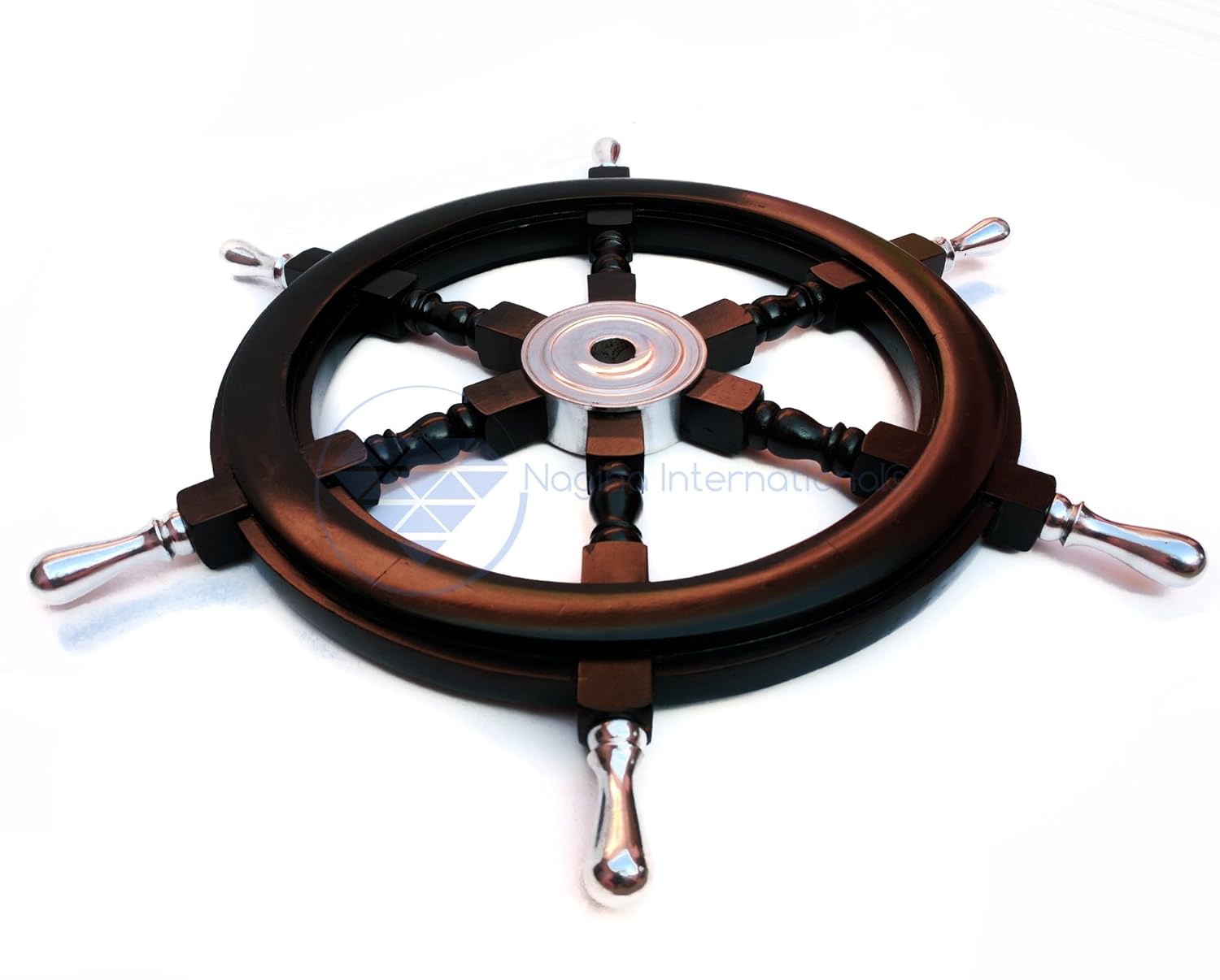 Handle Aluminium Inches Black 24 International ナジャイナインターナショナル Nautical高級ハンドクラフト木製操舵輪 Handle 24 B01n7nz5rq 362 Hub 24 Nagina 海賊風家庭壁装飾 ギフト Inches Aluminium Inches Black Hub デザイン小物 ラッピング