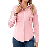 Gleeivy Womens Button Down Shirt Long Sleeve V Neck Classic Collared Button Up Shirt Women Work Business Formal Casual